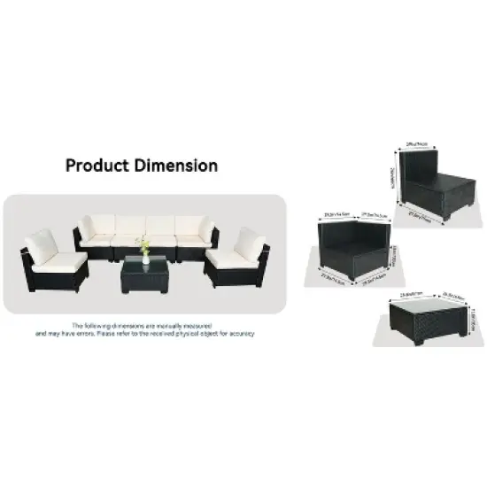 FIONECA 7-Piece Outdoor PE Rattan Sofa Set with Beige Cushions, Sectional Sofa, Chairs & Coffee Table for Patio, Garden & Backyard image {6}