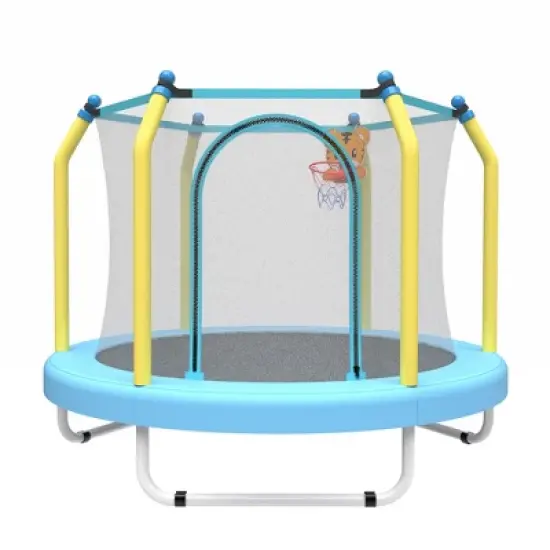 Racxily 55-inch Trampoline for Kids Indoor & Outdoor Small Toddler Trampoline with Basketball Hoop image {9}