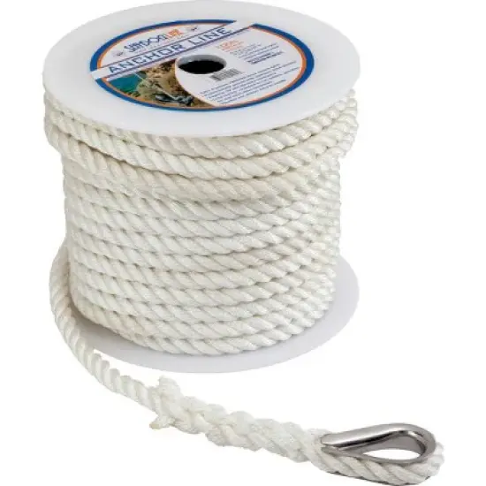 Seadog Twisted Nylon Anchor Line with Thimble, 3/8" x 60' - Model 301110060WH1. image {2}