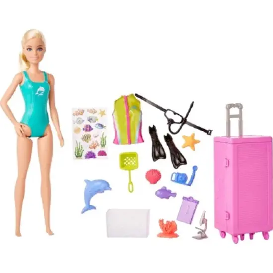 Barbie Careers Marine Biologist Doll Blonde & Mobile Lab Playset 10+ pc image {1}