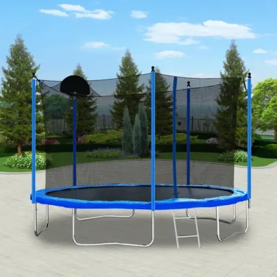 Whisen 12 ft. Trampoline with Basketball Hoop, Outdoor Trampolines w/Ladder and Safety Enclosure Net image {5}