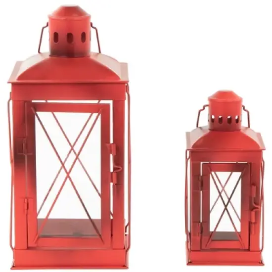 Northlight Set of 2 Antique Red Mission Style Candle Lanterns 12.25" image {2}