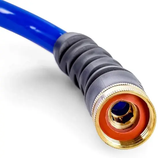 Camco 20' Self Coiling Water Hose with Brass Fittings and 1.5" ID for Marine Use, Cleaning, Car Washing and Gardening, Blue image {3}