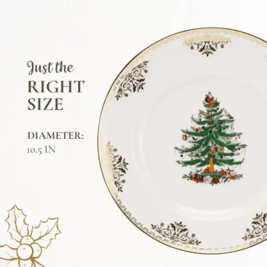 Spode Christmas Tree Gold Dinner Plate, 10.5-Inch Porcelain Dinner & Appetizer Plate, Microwave & Dishwasher Safe, Festive Collectible Dining Plate image {6}