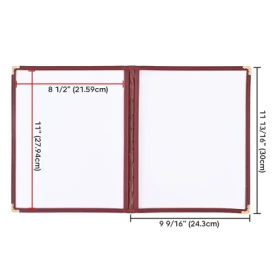 WeChef 30 Pack Menu Cover 8.5 x 11" 2 Page 4 View Double Fold Stitch Corner Restaurant Red image {5}