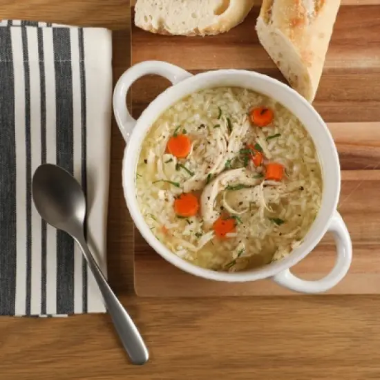 Gibson Elite Oyster Tide Embossed 6 Inch Soup Bowls with Handles. Reactive Glaze Stackable Ceramic Bowl, Set of 4, White image {5}