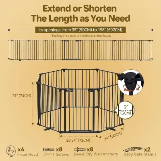 ELECWISH 8 Panels Foldable Baby Gate Heavy Duty Playpen, Extra-Wide, Auto-Close Door, Double Locking System, 27.5"-199" image {5}