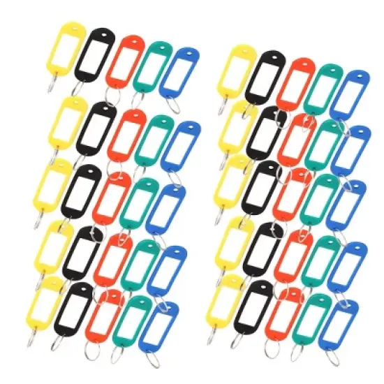 Unique Bargains Plastic Key ID Label Tags Split Keyring 2.3"x0.8" Blue Green Red Black Yellow 50 pcs image {2}