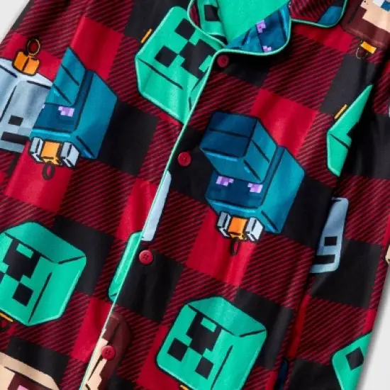 Boys' Minecraft Buffalo Plaid Coat Pajama Set - Red image {2}