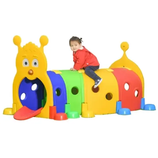 Qaba Kids Caterpillar Tunnel Outdoor Indoor Climb-N-Crawl Play Equipment for 3-6 Years Old, 6 Sections, for Daycare, Preschool, Playground image {3}