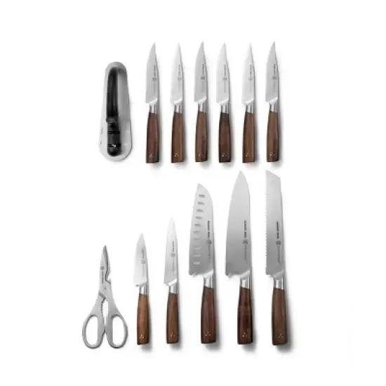 Schmidt Bros Cutlery 14pc Knife Block Set Delta: Stainless Steel Blades, Wood Handles, Includes Sharpener & Steak Knives image {1}