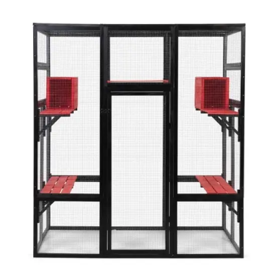 FURNIinspire Pet Crates and Houses Gothic Outdoor Large Cat Catio, Wood Cat Enclosure with Platforms Condos, Black, 62.6"*32.3"*70.1" image {5}