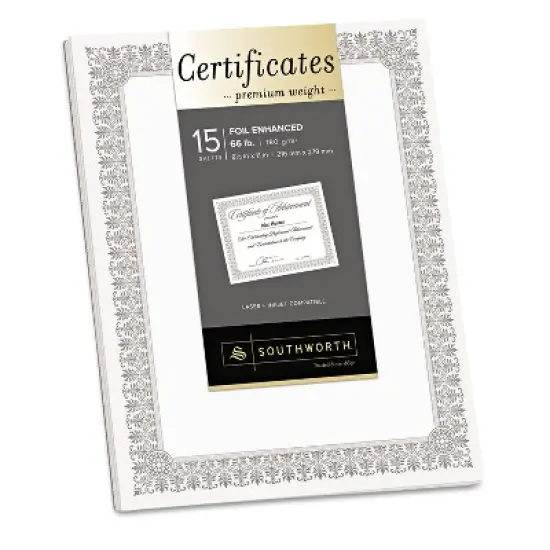 Southworth Premium Certificates White Fleur Silver Foil Border 66 lb 8.5 x 11 15/Pack CTP1W image {4}