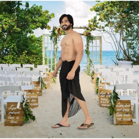 LA LEELA Men's Casual Vacation Sarong Pareo Wrap One Size Black Solid image {1}