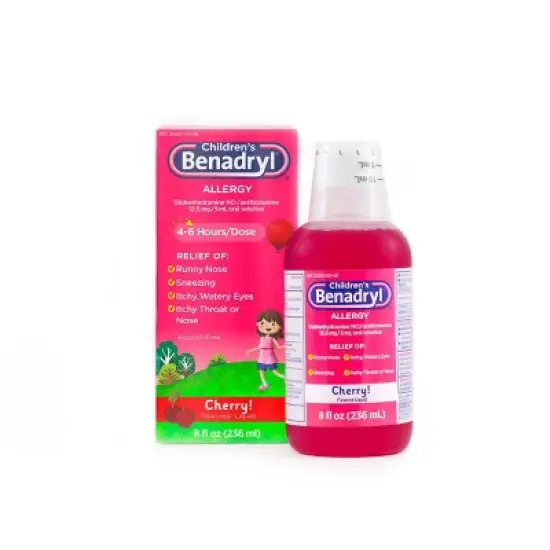 Children's Benadryl Diphenhydramine Allergy Relief Liquid - Cherry Flavor - 8 fl oz image {2}