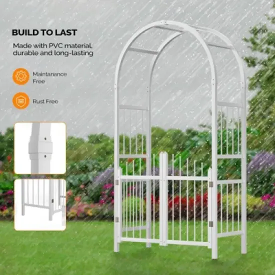 Karl Home 86 In.White Pvc Garden Arbor With Gate image {4}