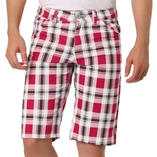 Lars Amadeus Men's Summer Plaid Shorts Slim Fit Flat Front Pattern Short Pants image {10}