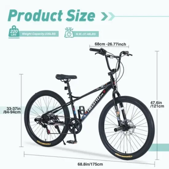 NicBex 26" Freestyle Kids Bike for Teens,7-Speed Grip Shifters,Steel Frame,Double Disc Brakes ,Freestyle MTB Bikes for Children,No Suspension image {1}
