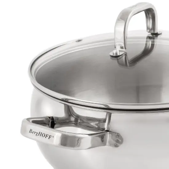 BergHOFF Belly Shape 18/10 Stainless Steel 9.5" Stockpot with Glass Lid 5.5Qt. image {2}