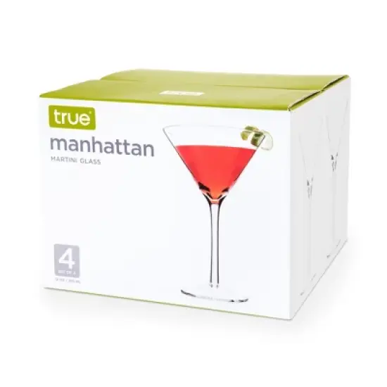 True Manhattan Martini Glass, Crystal Cocktail Coupes, Clear Glass, Cocktail glass set, Dishwasher Safe, Holds 12 oz., Set of 4 image {7}