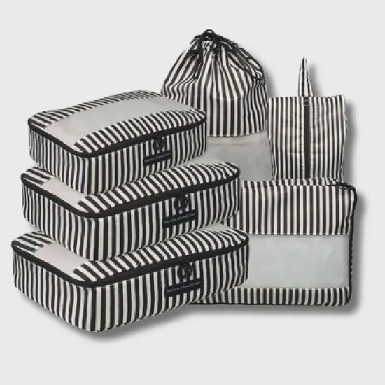 French Connection 6pc Packing Cube Set - Travel Storage Set for Luggage (Striped) image {5}