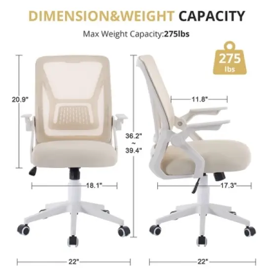 VECELO Mid-Back Swivel Ergonomic Office Chair with Adjustable Arms Mesh Lumbar Support image {2}