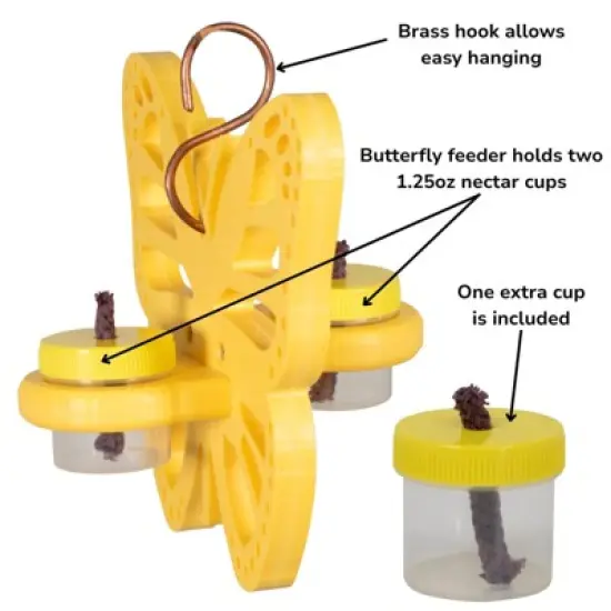 JCS Wildlife Double Nectar DOTS Hanging Butterfly Nectar Feeder - Bright Yellow Color - Made in the USA image {2}