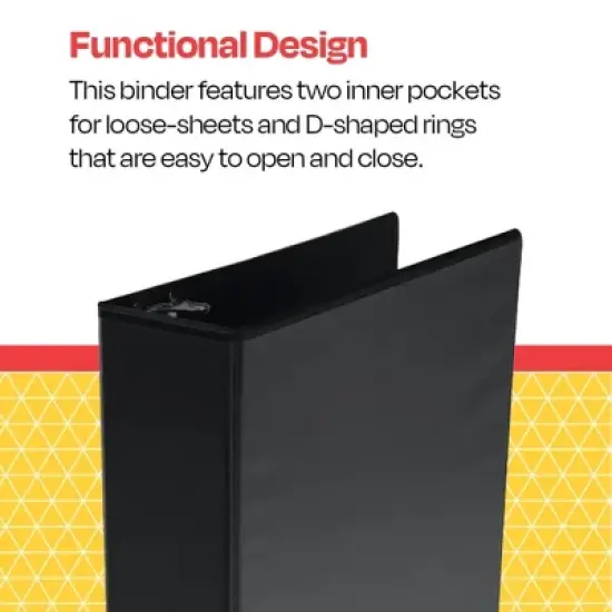 School Smart D Ring View Binder, Polypropylene, 3 Inches, Black image {3}