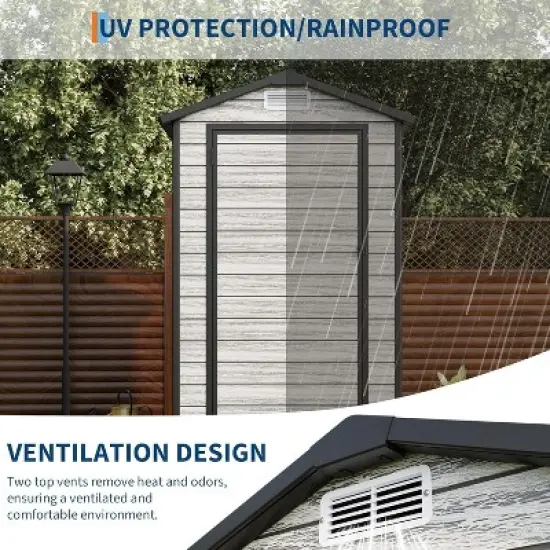 Acekool 6x4 FT Outdoor Resin Storage Shed, Lockable Double Doors, Window, Vent, Plastic Garden Shed image {3}