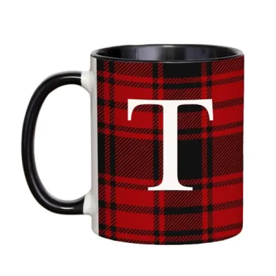 Personalization Mall Christmas Red Plaid Initial Coffee Mug image {22}