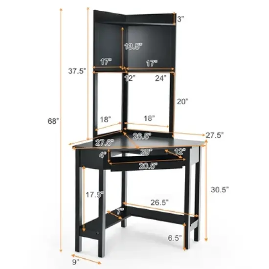 Costway Corner Computer Desk Triangle Study Desk w/ Hutch & Keyboard Tray image {2}