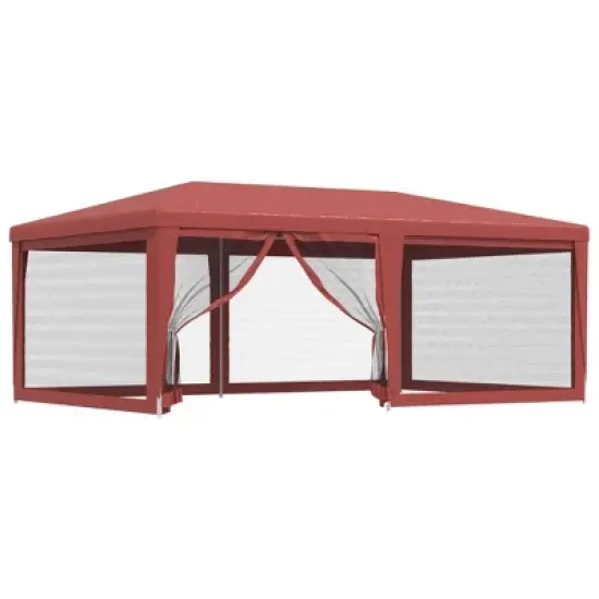 vidaXL Party Tent with Iron Frame, HDPE Cover, 6 Mesh Sidewalls, Red, 19.7'x13.1', UV-Resistant, Outdoor Event Shelter, Easy to Assemble image {7}
