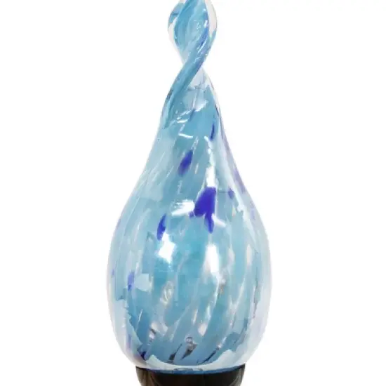 30" Pearlized Glass Solar Flame Stake Light Blue - Exhart image {4}
