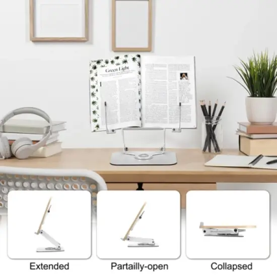 Unique Bargains Wood Aluminum Alloy Adjustable Foldable Book Stand Brown 1 Pc image {3}