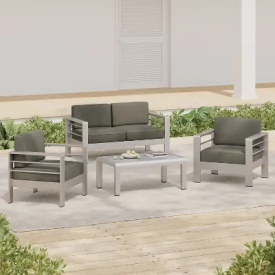 GDFStudio Wendy Outdoor Aluminum 4 Seater Chat Set with Cushions image {12}