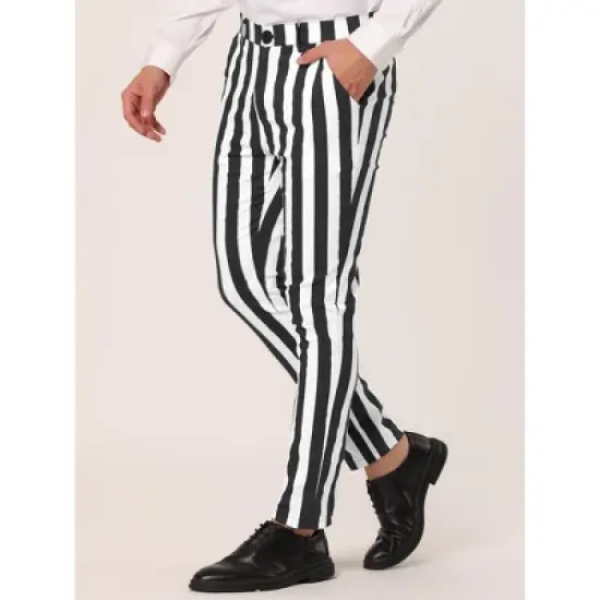 Lars Amadeus Men's Striped Casual Color Block Pants image {1}