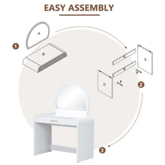 40"W Dressing Table Vanity Table Makeup Table with Touch Screen Lighted Mirror and Large Drawe, White-ModernLuxe image {6}