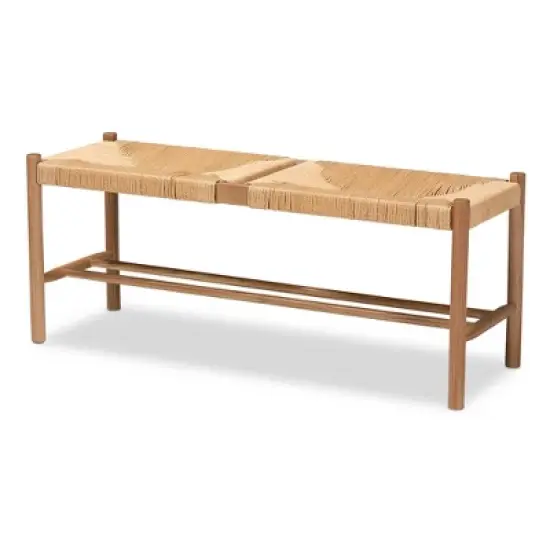 Saura Oak Wood Hemp Dining Bench Brown - Baxton Studio image {2}