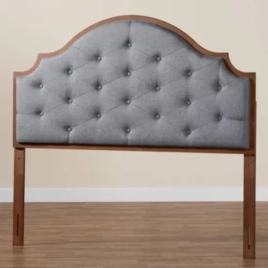 Baxton Studio King Premala Fabric and Wood Headboard Gray/Walnut Brown: Tufted Design, Adjustable Height image {5}