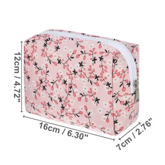 Unique Bargains Portable Flower Cosmetic Bag Pink 1 Pc image {1}
