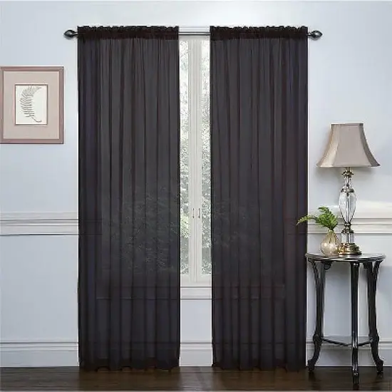 GoodGram 2 Piece Rod Pocket Elegant Sheer Voile Curtain Panels image {1}