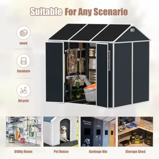 Outdoor Storage Shed, Resin Shed with Floor & Lockable Doors, All Weather Plastic Sheds with Window Dark Grey image {4}
