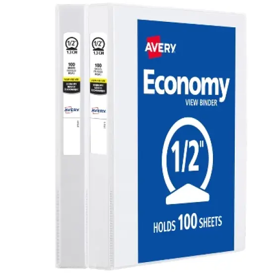 Avery 1/2" Economy View Binder, Round Rings, 2 White Binders (05706) image {5}