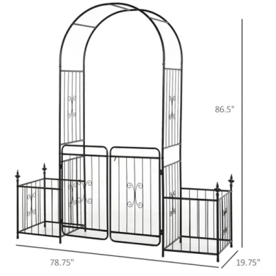 Gulches 86" Garden Arbor Arch Gate with Trellis Sides for Climbing Plants, Wedding Ceremony Decorations, Grape Vines with Locking Doors, Black image {3}