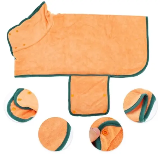 Unique Bargains Dog Bathrobe Fast-Drying Dog Towel Absorbent Dog Coat Bath Robe M Orange image {1}