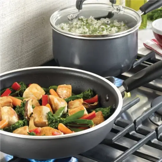 T-fal 12pc Signature Titanium Nonstick Cookware Set Dark Gray: Safe Nonstick, Tempered Glass Lids, Oven-Safe, Ergonomic Handles image {1}