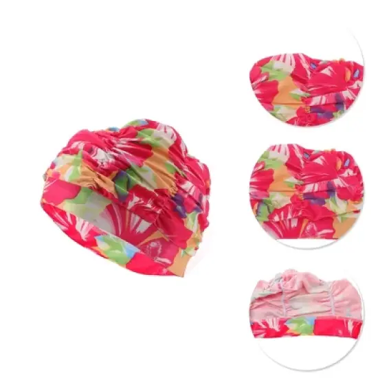 Unique Bargains Polyester Rose Pattern Swim Cap 5.91"x9.25" Rose Red Yellow 1 Pc image {2}