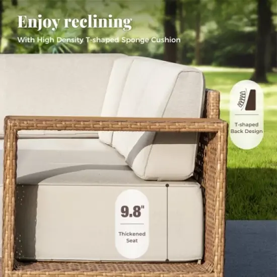 Captiva Designs Outdoor Patio Furniture Sectional Wicker Sofa Conversation Set with 9.8 Inch Thick Cushions image {9}