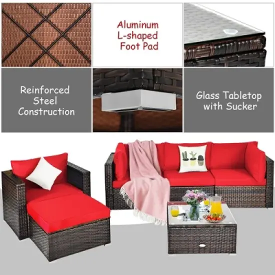 Costway 6PCS Patio Rattan Furniture Set Cushion Sofa Coffee Table image {7}