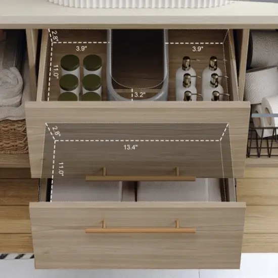 Mshliw 40 Inch Wall Mounted Bathroom Vanity with Oval Ceramic Sink, Floating Solid Wood Cabinet and Open Shelf Storage image {3}